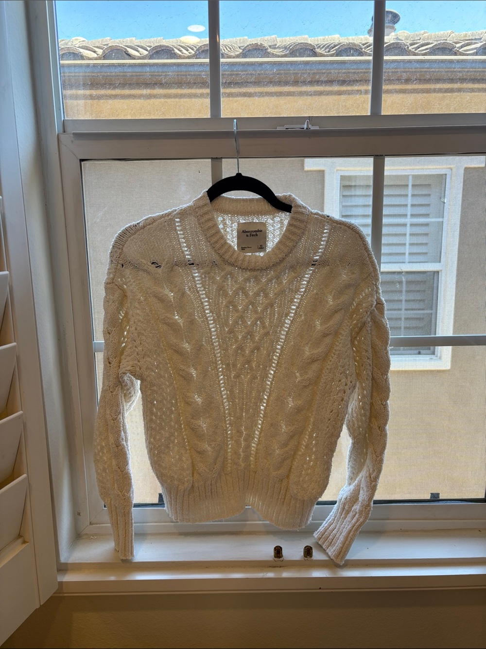 Abercrombie & Fitch Cream Cable-Knit Crewneck Sweater